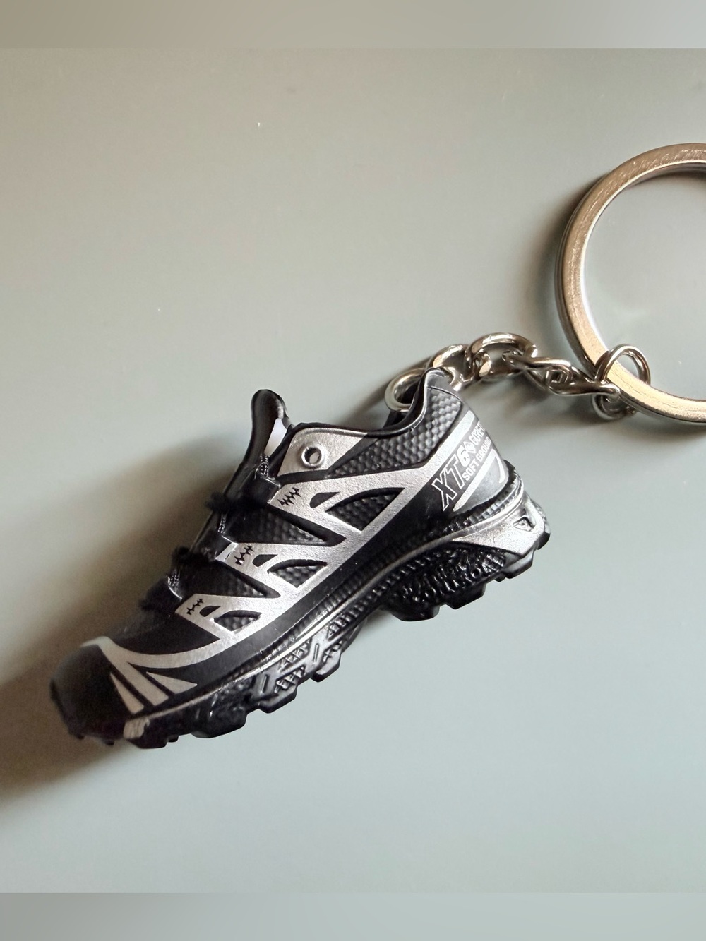 Salomon XT-6 GTX Sneaker Mini Keychain Bag Charm NIB Black Silver